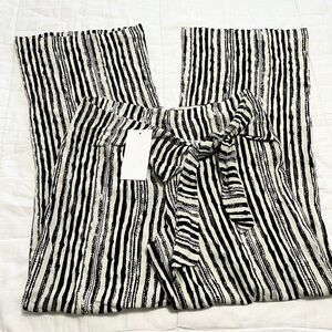 Zara Black and White Striped Straight Leg Pants